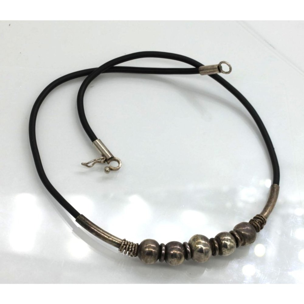 925 STERLING Southwest style bead necklace, handmade, black cord 17"